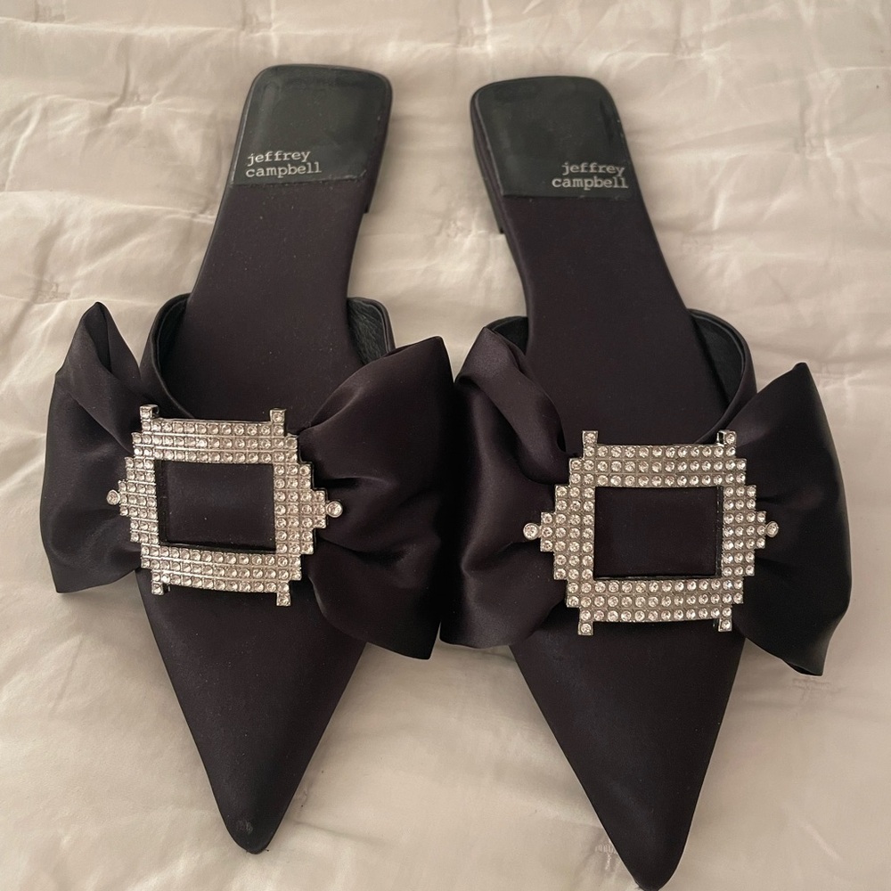 Jeffrey Campbell Black Satin Crystal Mules (US 7.5)